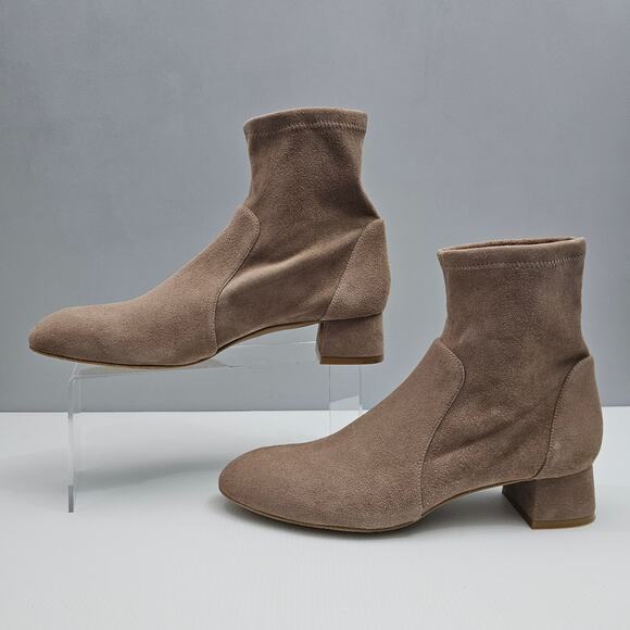 NEW Stuart Weitzman Grace Sock Ankle Bootie Womens 8.5 Cashmere Suede Block Heel - Picture 2 of 14